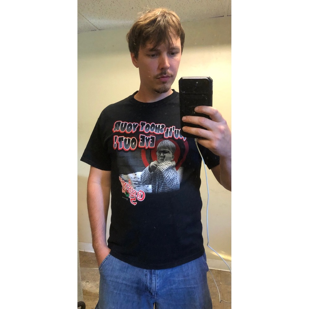 VTG A Christmas Story Ralphie You'll Shoot Your‎ Eye Out Black Graphic T-Shirt L